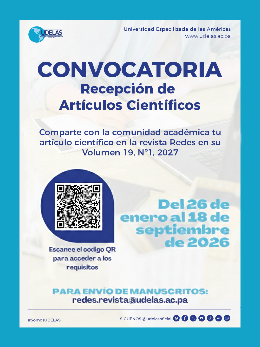 CONVOCATORIA Recepción de artículos científicos – Revista Redes