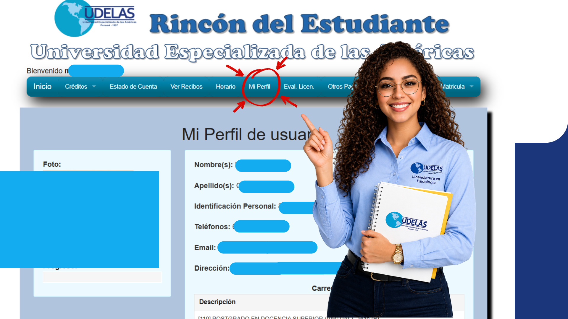 Sección de perfil del rincón del estudiante